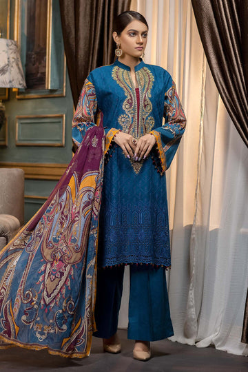 Adan Libas Prussian Blue Embroidered & Printed Lawn 2022 Online Shopping